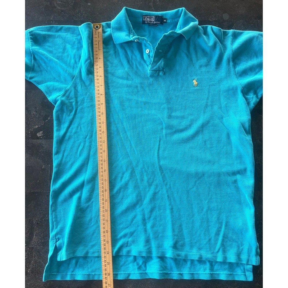 Vintage Polo Ralph Lauren Mens Turquoise Blue Pique Polo Shirt Made in USA Med - Picture 8 of 9
